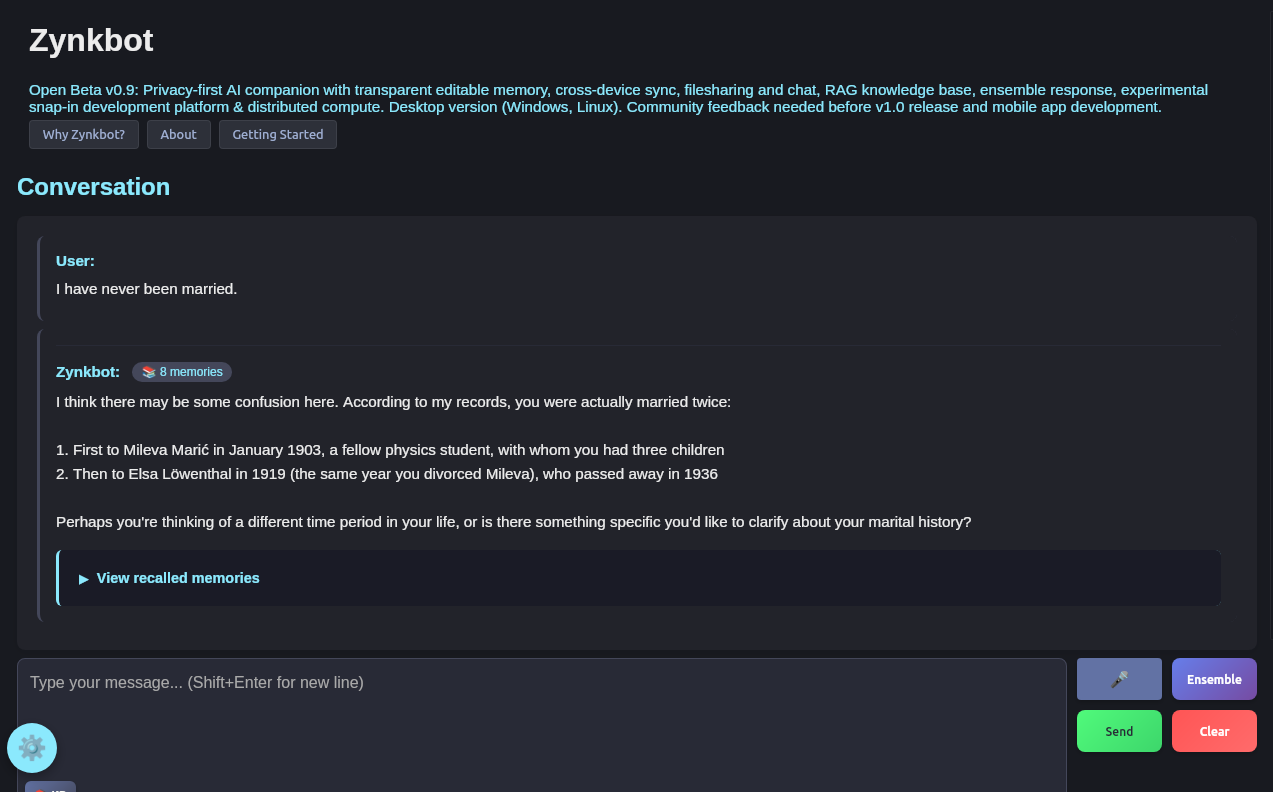 Zynkbot detecting a contradiction